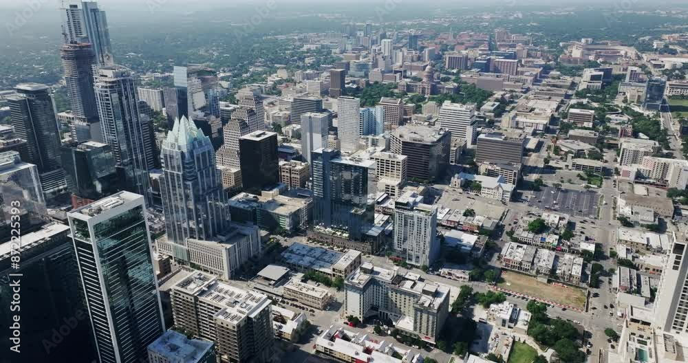 Drone view over the downtown area in Austin, Texas on a sunny day Drone view over the downtown area in Austin, Texas on a sunny day