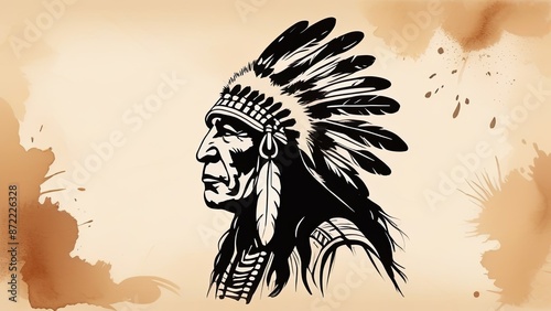Indigenous People Day horizontal background with a silhouette of Native American. With space for text. Native American Heritage Month. Native American Day background design. Postcard