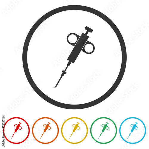 Biopsy needle icon. Set icons in color circle buttons