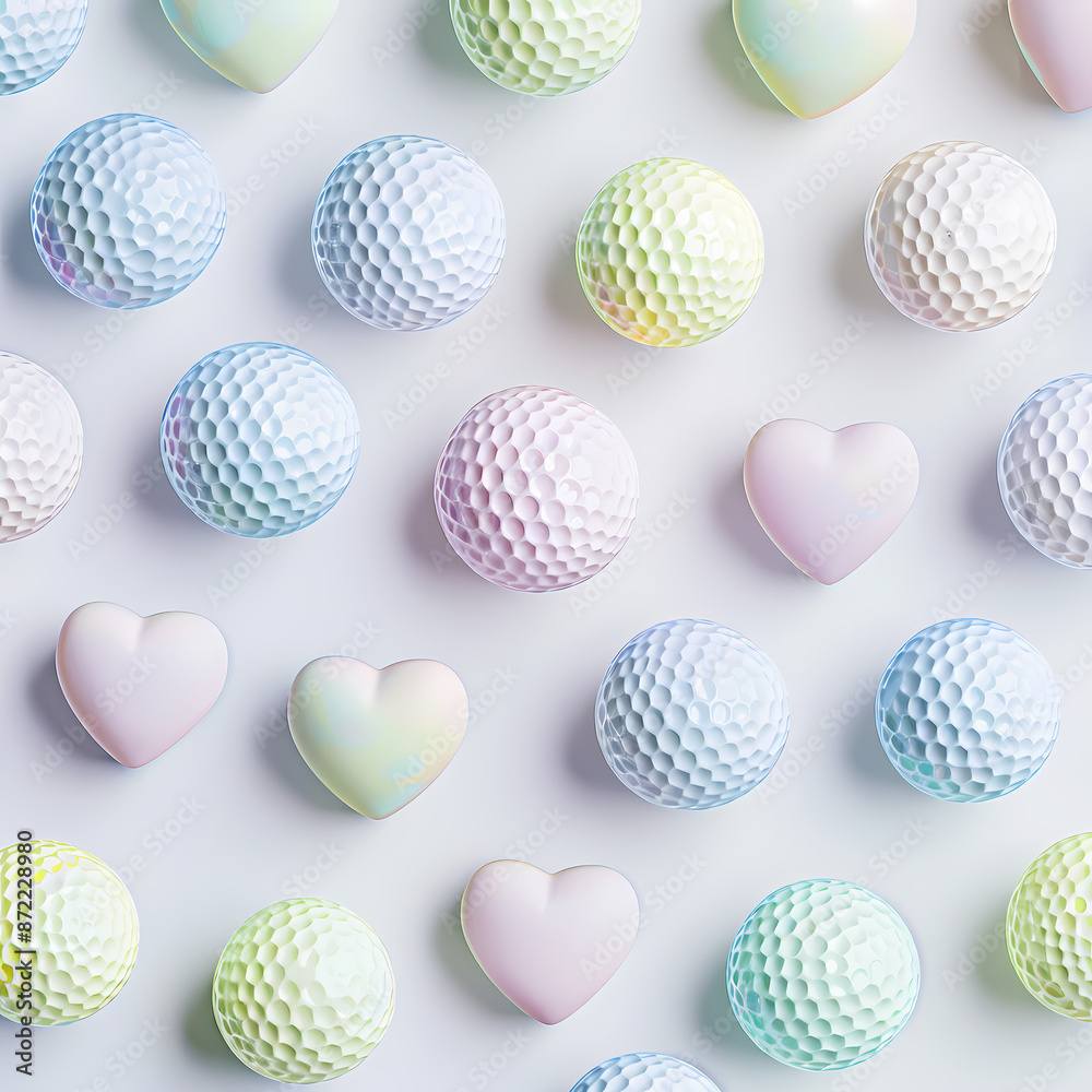Pastel-Colored Golf Balls and Hearts Pattern - Seamless Design for Adobe Projects Pastel-Colored Golf Balls and Hearts Pattern - Seamless Design for Adobe Projects