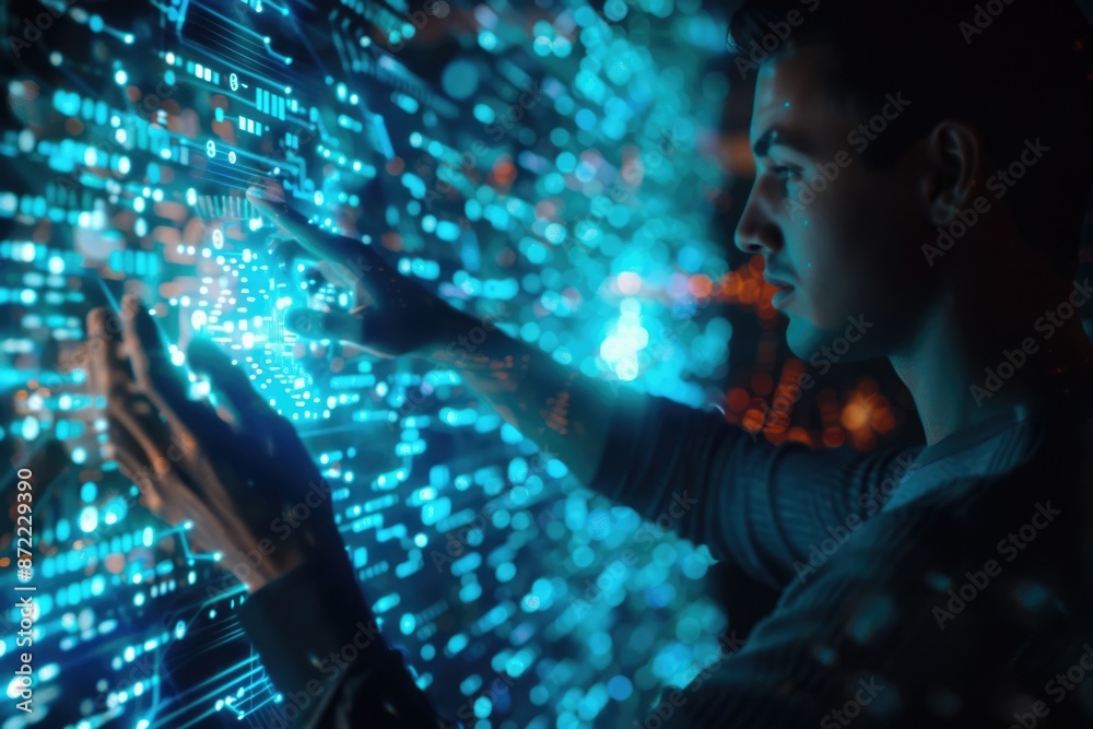 Man using digital technology for internet marketing and IoT. Man using digital technology for internet marketing and IoT.