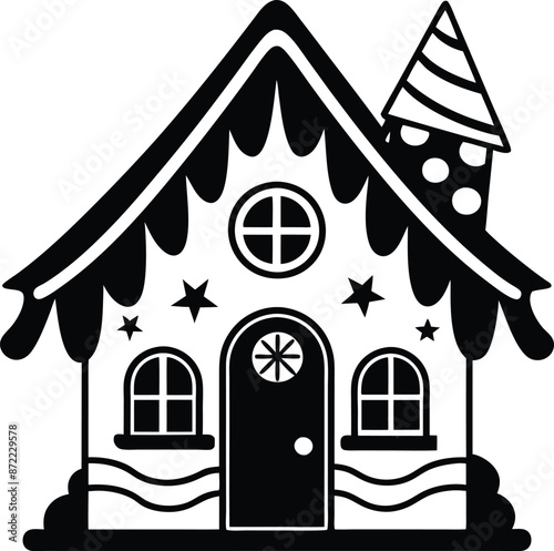 simple gingerbread house  silhouette black design white background