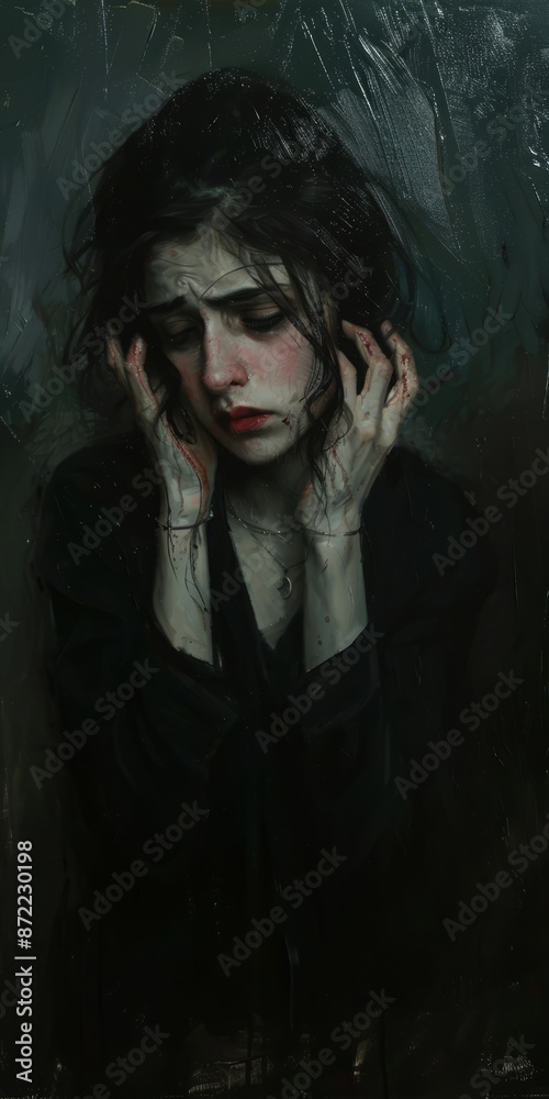 Emotional Portrait of a Young Woman Experiencing Deep Sadness and Depression Emotional Portrait of a Young Woman Experiencing Deep Sadness and Depression