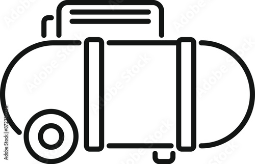 Simple icon of a mobile air compressor standing with one wheel and handle for easy transportation