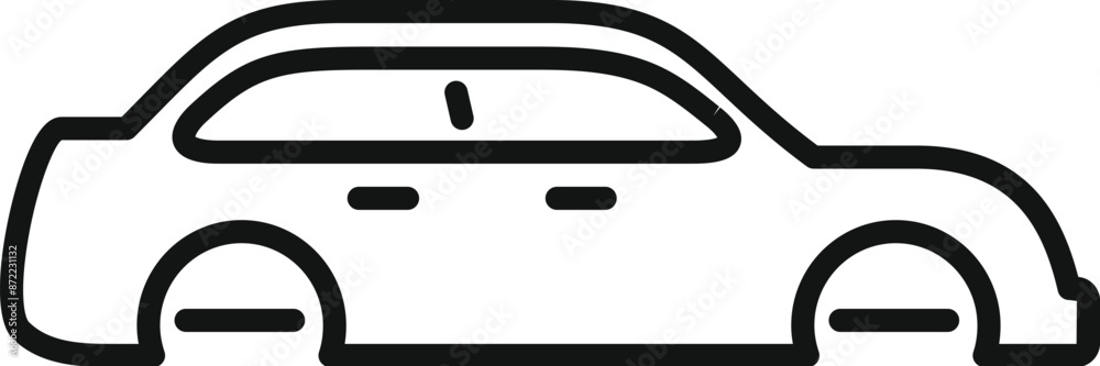 Simple black stroke representing a modern car, seen from the side, on a white background Simple black stroke representing a modern car, seen from the side, on a white background