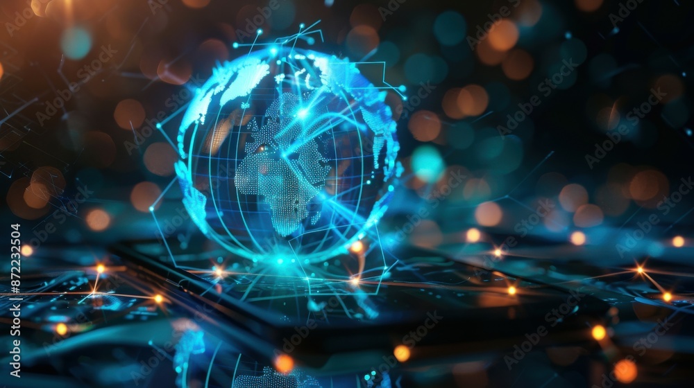 Obraz premium The world wide web in the form of a globe in the phone. global internet connection