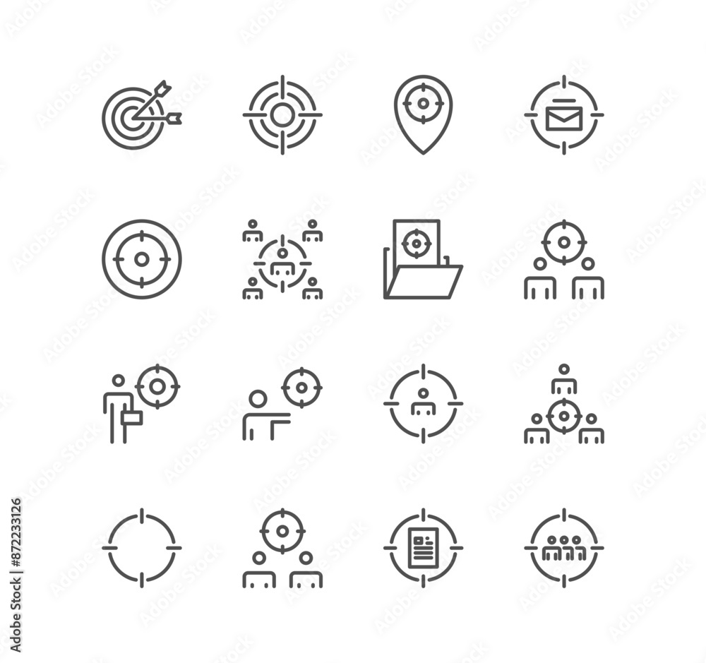 Set of target related icons, dart, marketing, goal, targeting strategy, audiene and linear variety vectors.
Set of target related icons, dart, marketing, goal, targeting strategy, audiene and linear variety vectors.