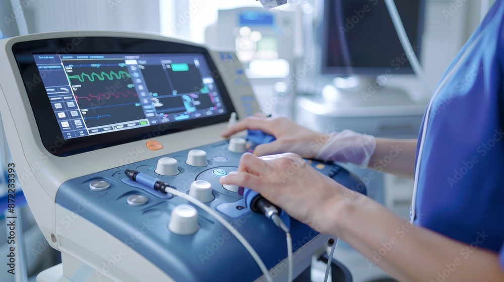 Close-up of a Medical Professional Using Diagnostic Equipment Close-up of a Medical Professional Using Diagnostic Equipment