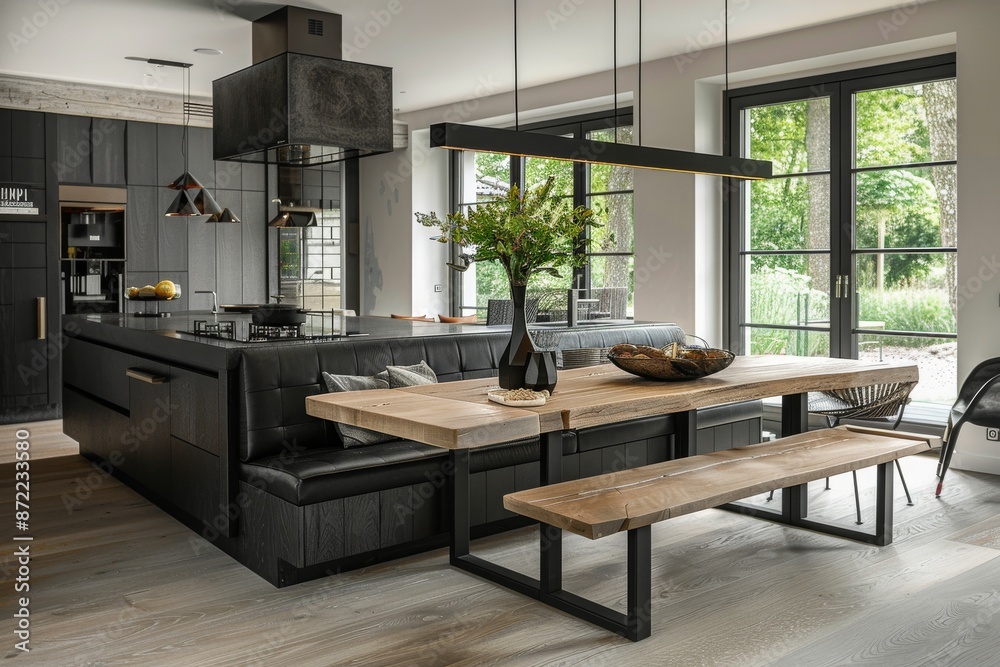 modern kitchen interior design with black wooden furniture. modern kitchen interior design with black wooden furniture.