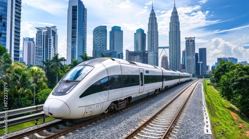 Wallpaper Mural A modern Malaysia MRT (Mass Rapid Transit) train, is a transportation for future generations. Twin Towers background in a cityscape of Kuala Lumpur. Torontodigital.ca