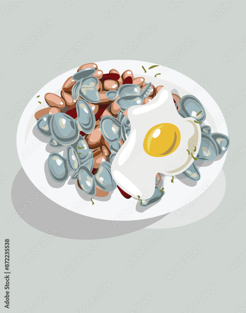 healthy breakfast vector food mussels beans and eggs healthy breakfast vector food mussels beans and eggs