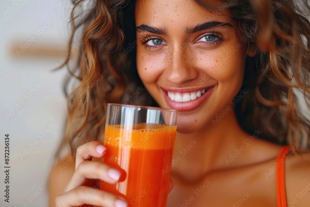 Radiant Wellness Enthusiast Enjoying Fresh Detox Juice - Vibrant Home Lifestyle Radiant Wellness Enthusiast Enjoying Fresh Detox Juice - Vibrant Home Lifestyle