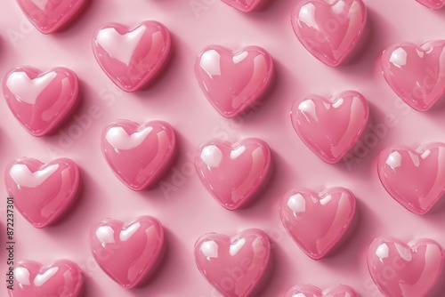 Seamless arrangement pink hearts on delicate backdrop, minimalist aesthetic for Valentine's Day