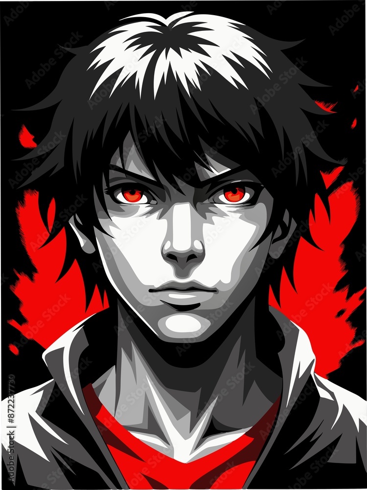 A young man in a strict black and red style, vampirism A young man in a strict black and red style, vampirism