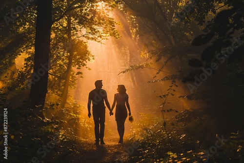 Wallpaper Mural A couple is walking through a forest at dusk Torontodigital.ca