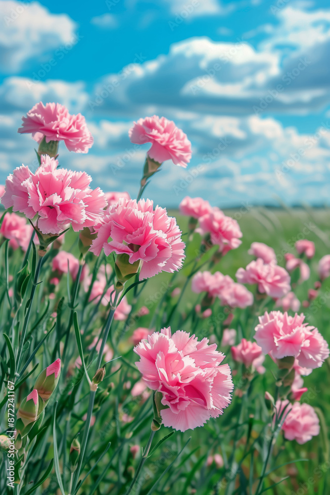 Beautiful summer landscape of carnations in the meadow Beautiful summer landscape of carnations in the meadow