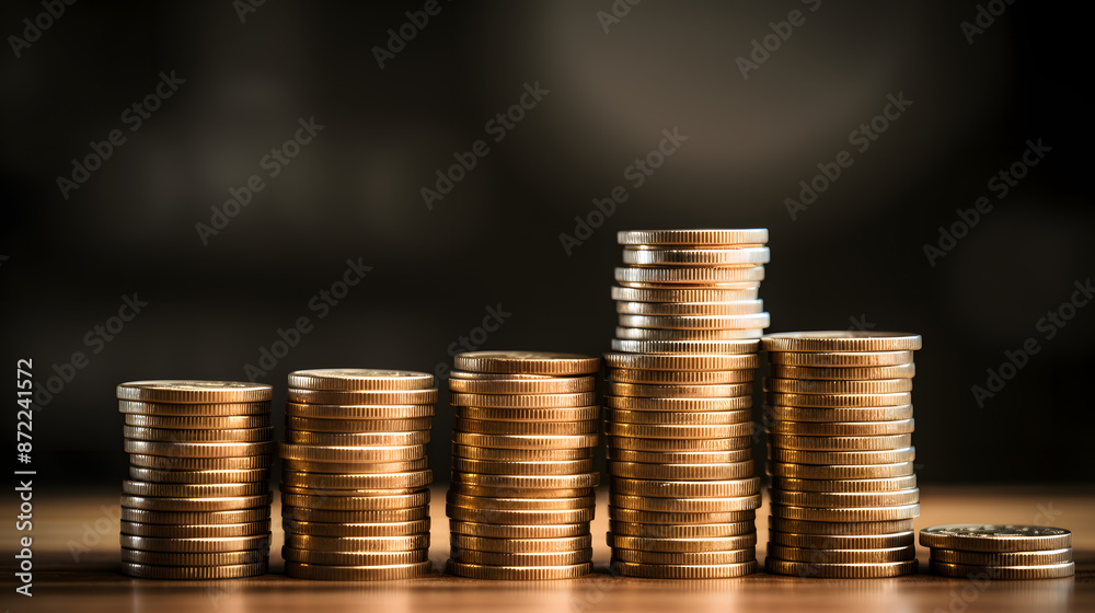 Business marketing: Stack of coins with upward growth chart Business marketing: Stack of coins with upward growth chart