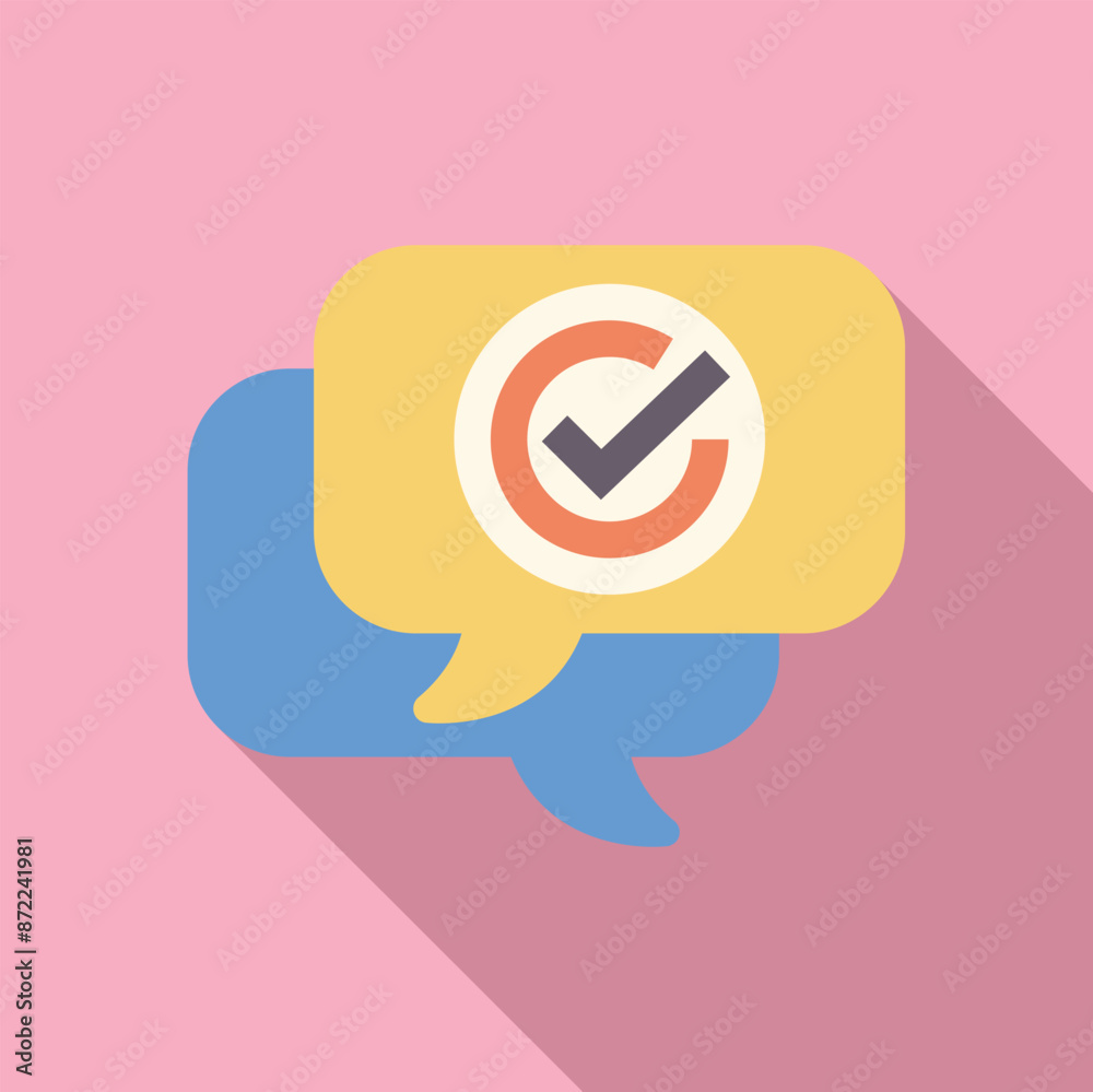 Speech bubble is showing positive feedback with a checkmark inside a circle, concept of customer satisfaction Speech bubble is showing positive feedback with a checkmark inside a circle, concept of customer satisfaction