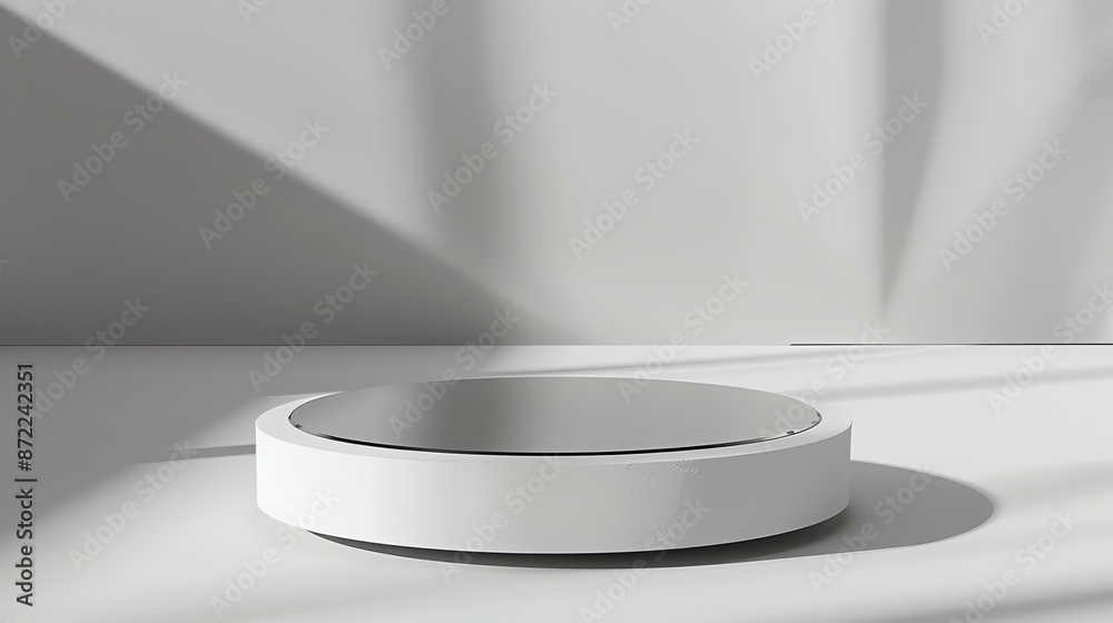minimalist product display podium with a mirrored surface, reflecting the products details minimalist product display podium with a mirrored surface, reflecting the products details