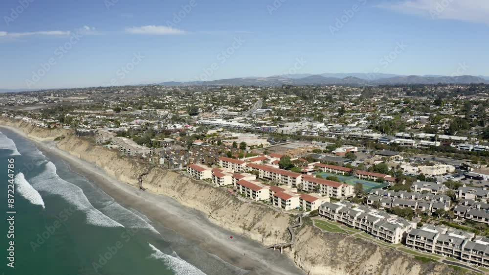 Aerial view of staircase leading to beach on a suny day in San Diego California 