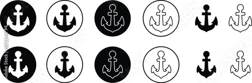 Anchors, Mariner Crosses and Religious Anchors flat or line collection vector models sea nautical ship anchor icons set isolated on transparent background. for design logo, emblem, symbol, sign, badge