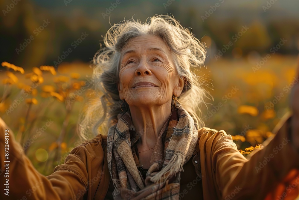 Euphoric Senior Woman Embracing Nature’s Beauty Euphoric Senior Woman Embracing Nature’s Beauty