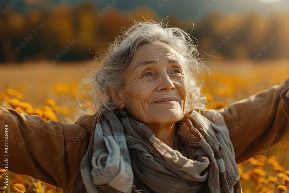 Euphoric Senior Woman Embracing Nature’s Beauty Euphoric Senior Woman Embracing Nature’s Beauty