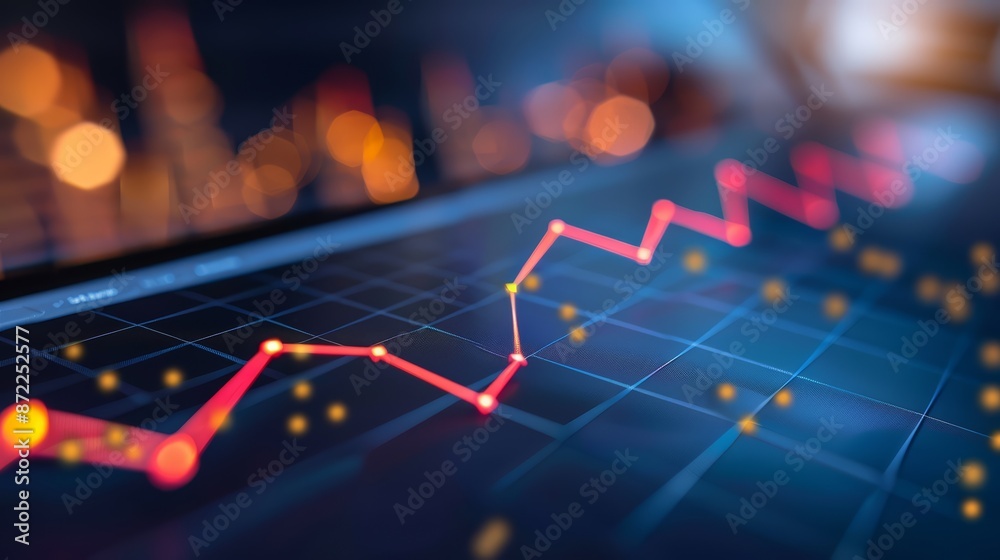 A sleek line graph displayed on a computer screen A sleek line graph displayed on a computer screen