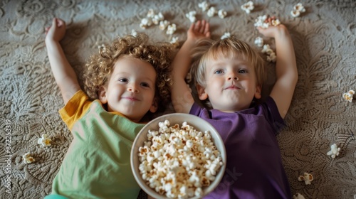 The children with popcorn photo