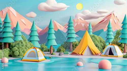 Cartoon Camping Scene with ...