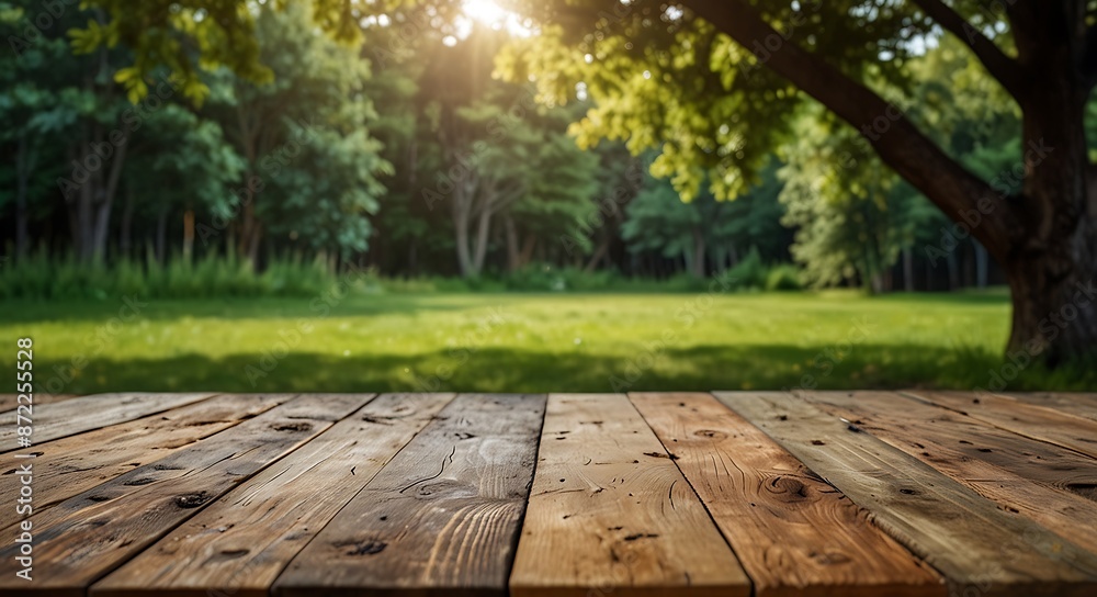 wooden table with a view of blurred Nature Background, For product display template wooden table with a view of blurred Nature Background, For product display template