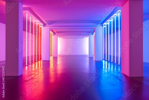 A tunnel with a purple light and a black background
