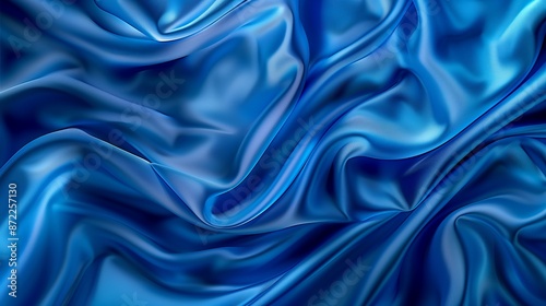  Blue silk background, blue fabric texture, blue waves, flowing fabric, abstract art style.