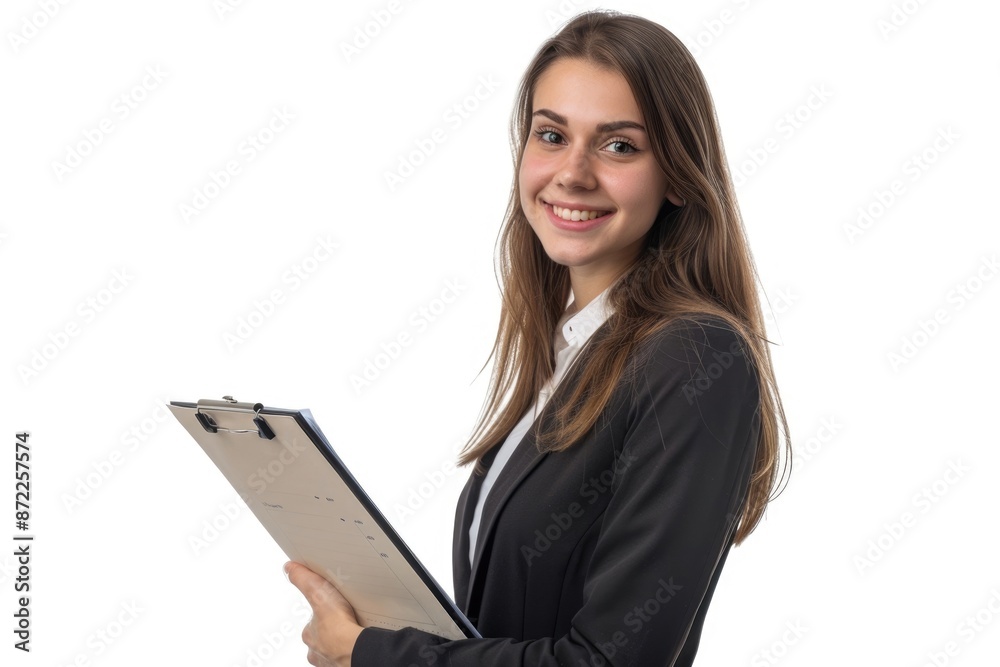 Confident businesswoman auditing and signing contract document. Confident businesswoman auditing and signing contract document.