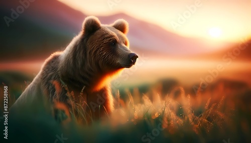 Grizzlybär im Sonnenuntergang photo