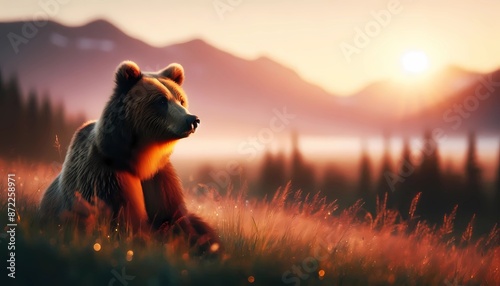 Grizzlybär im Sonnenuntergang photo