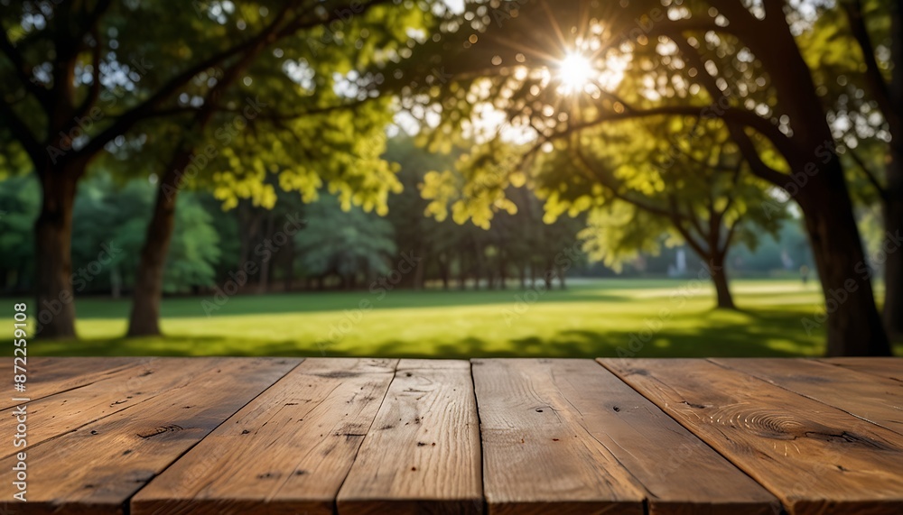 wooden table with a view of blurred Nature Background, For product display template wooden table with a view of blurred Nature Background, For product display template