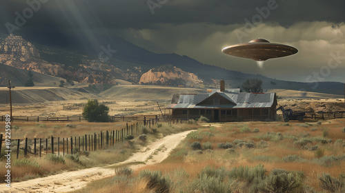 UFO Hovering Over A Ranch Farm Aspect 16:9