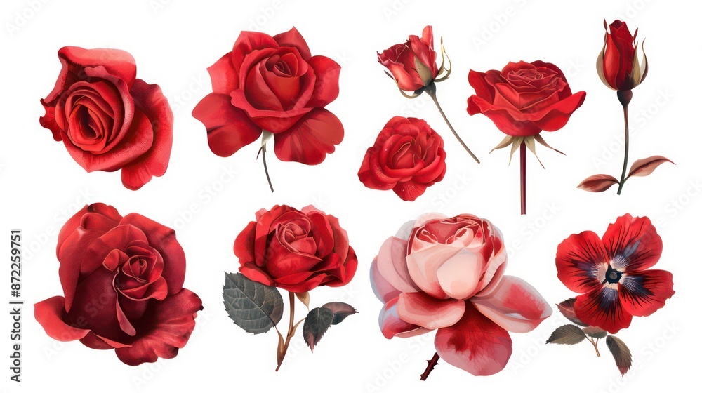 Fototapeta premium Red rose and eustoma flowers isolated on a transparent background. Generative AI