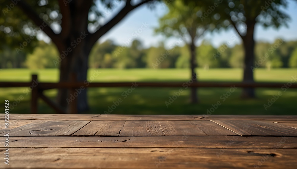 wooden table with a view of blurred Nature Background, For product display template wooden table with a view of blurred Nature Background, For product display template