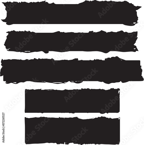 Jagged rectangle shape black ripped paper sheet with scratch grunge frame	
