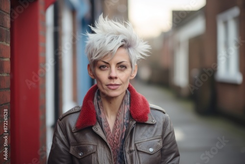 young beautiful hipster woman with short blond hair in the city streets