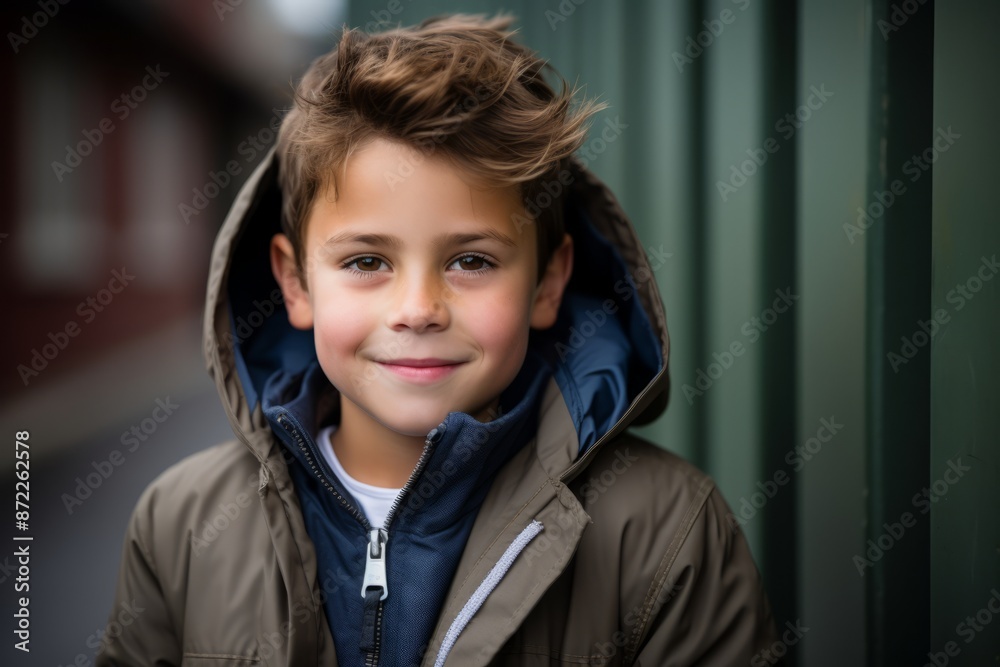 Portrait of a cute little boy in a jacket on the street Portrait of a cute little boy in a jacket on the street