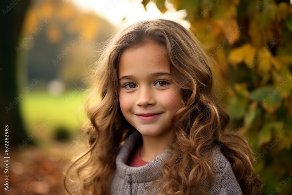 Portrait of a beautiful little girl with curly hair in autumn park Portrait of a beautiful little girl with curly hair in autumn park