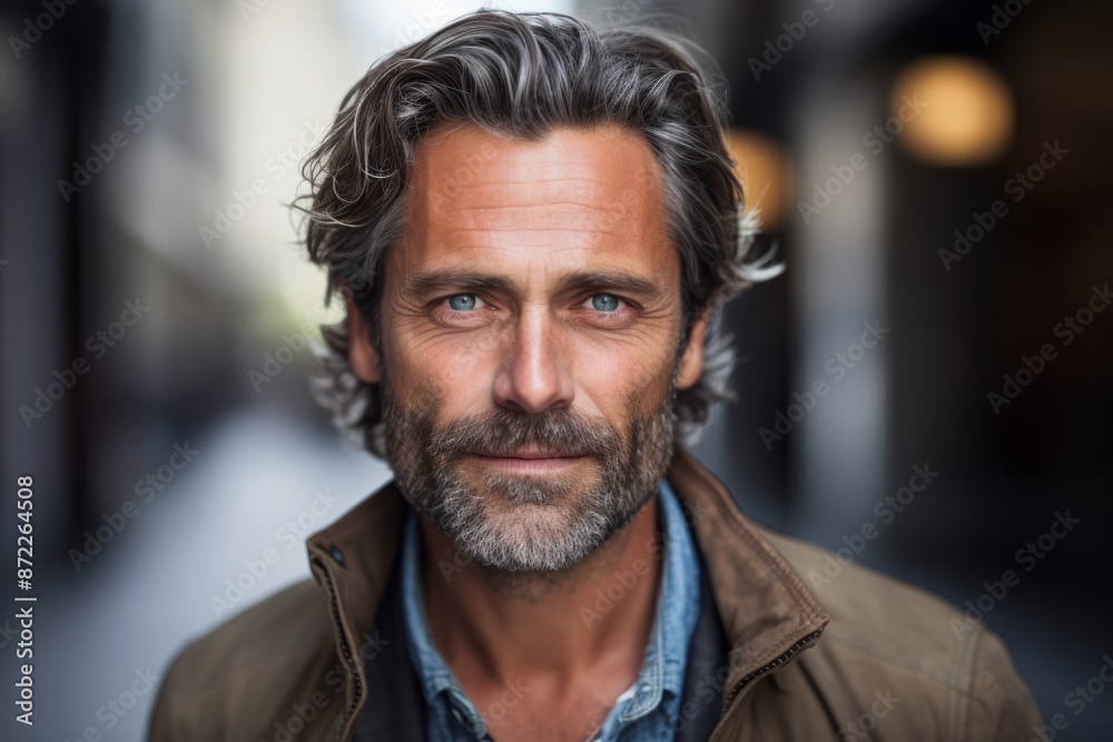 Portrait of a handsome mature man with beard and mustache in the city Portrait of a handsome mature man with beard and mustache in the city