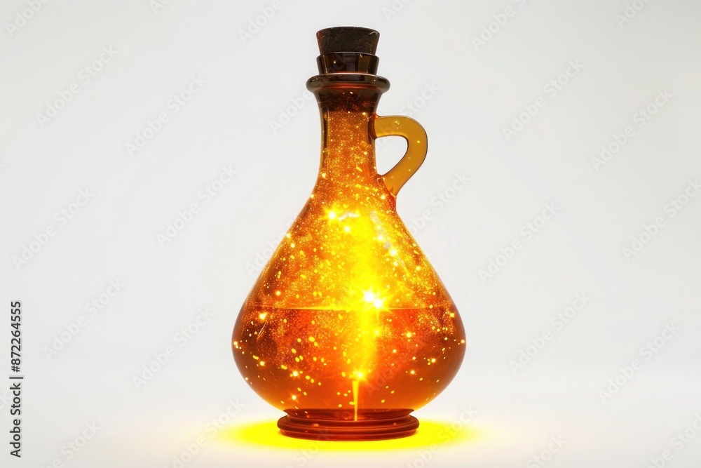 Witch's potion bottle with glowing liquid, isolated on a pure white background Witch's potion bottle with glowing liquid, isolated on a pure white background