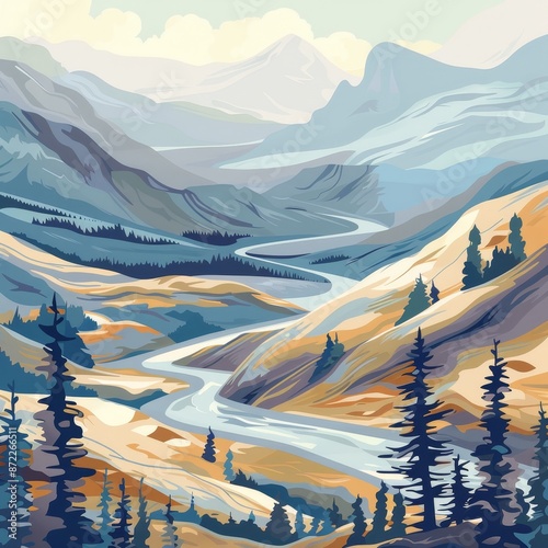 Mountain River Landscape - ...