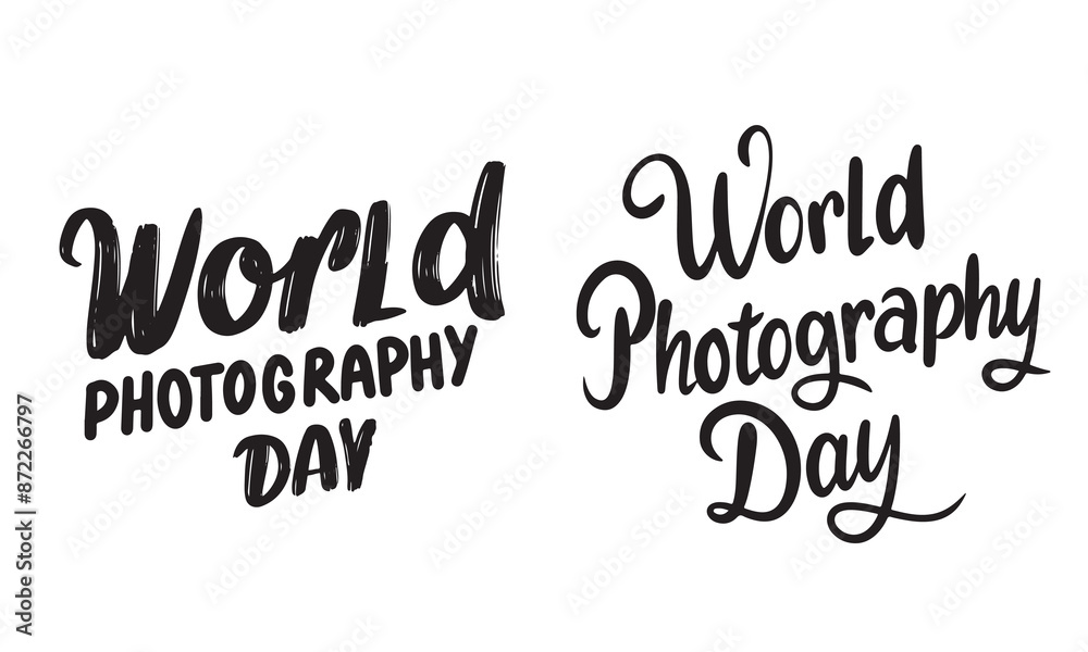 Collection of World Photography Day text lettering. Hand drawn vector art. Collection of World Photography Day text lettering. Hand drawn vector art.