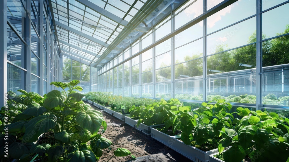 artist's rendering of a greenhouse made entirely of advanced energy-efficient windows, maximizing sunlight for plant growth while maintaining optimal temperatures artist's rendering of a greenhouse made entirely of advanced energy-efficient windows, maximizing sunlight for plant growth while maintaining optimal temperatures