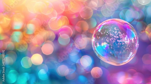 Transparent rainbow Iridescent soap bubble on multicolored blur background © atapdesain
